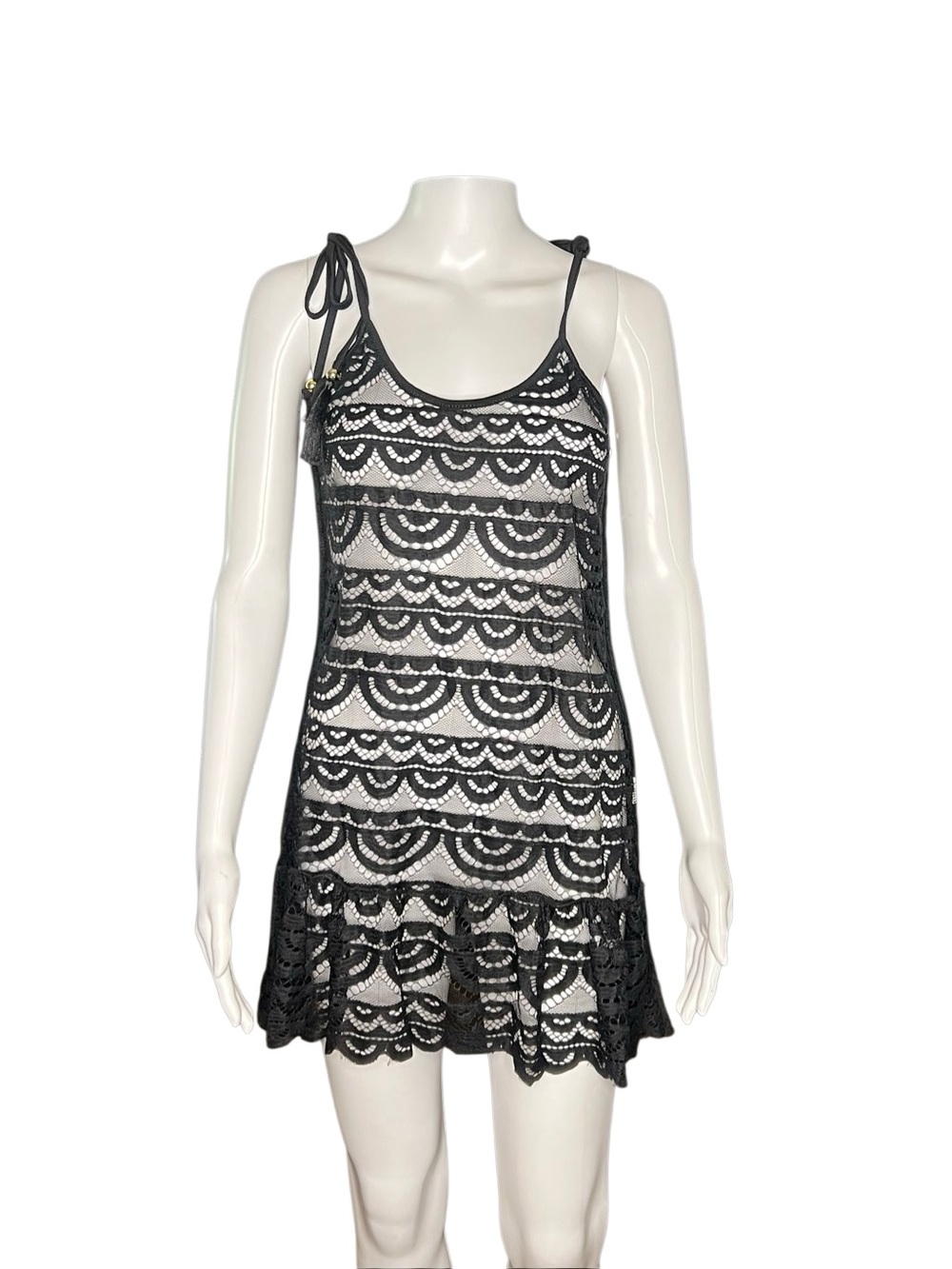 Black Lace Tie-Shoulder Slip Dress Size Small
